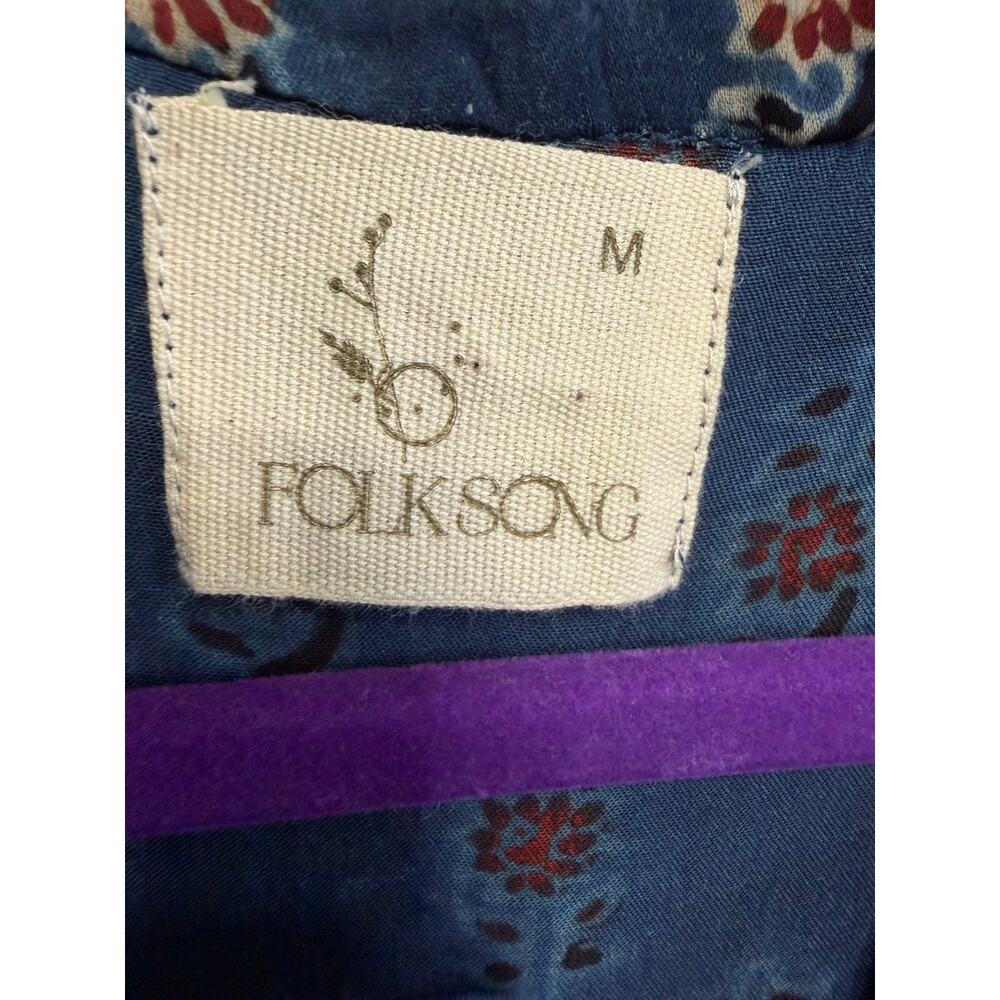 FOLKSONG Tunic Top Blue Floral Block Print Long Sleeve Boho Blouse Sz M - Picture 11 of 16
